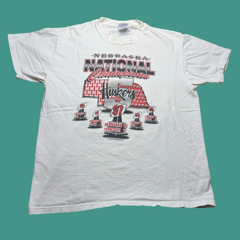 1997 Nebraska Cornhuskers T Shirt Large White National Champions Football